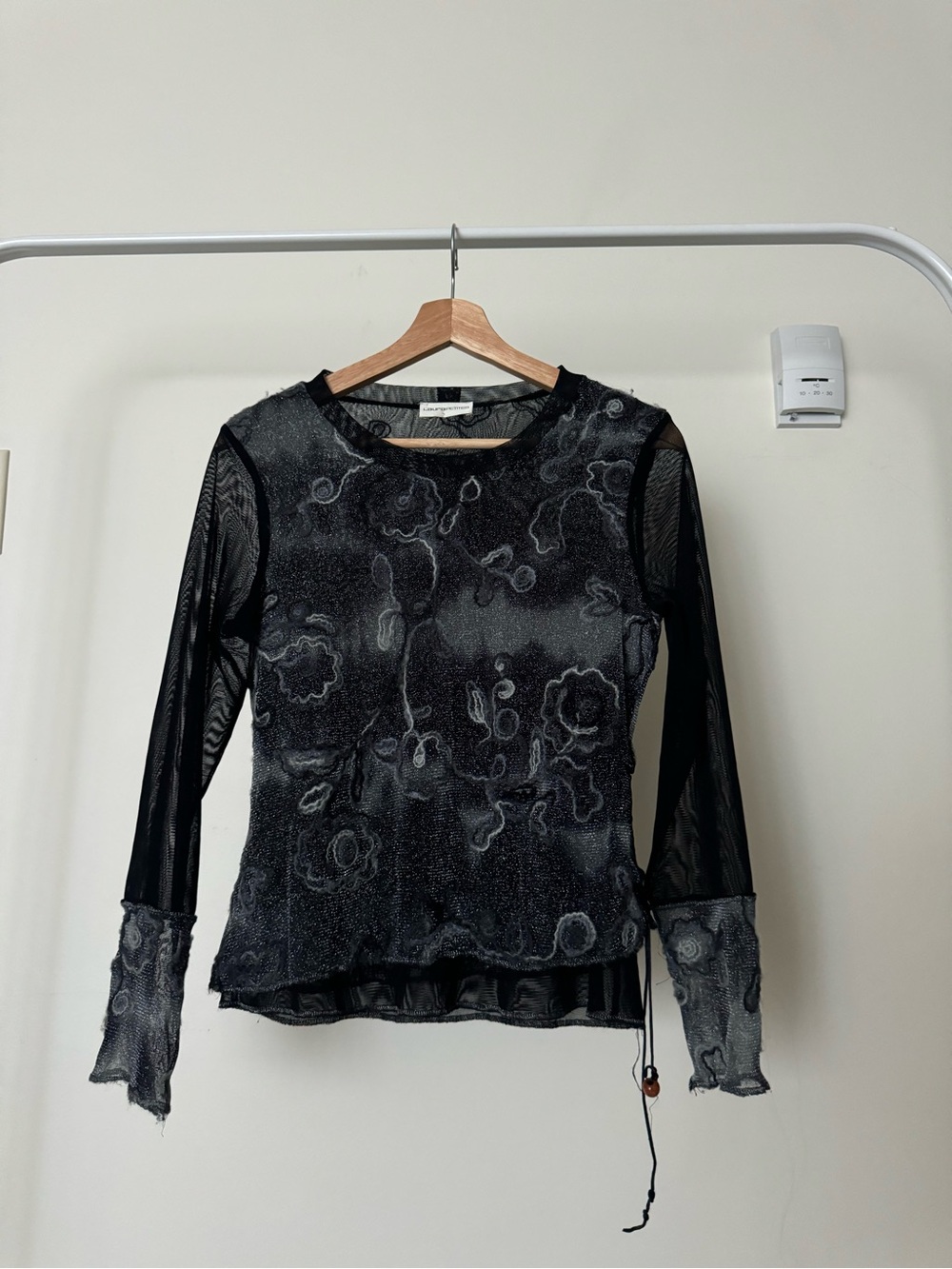 Laura Petites Black Sheer Mesh Floral Lace Top M Y2K Gothic Fairy Grunge